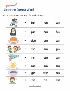Free Printable -UN Word Family Worksheets PDF