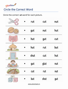 Free Printable -UT Word Family Worksheets PDF