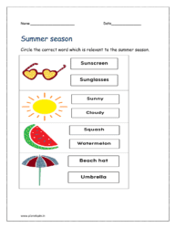 Summer: Circle the correct word which is relevant to the summer season
