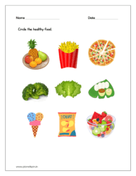 Circle the healthy food (Kindergarten worksheet science)