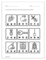 Circle the letter of the first sound of each picture: worksheet 1