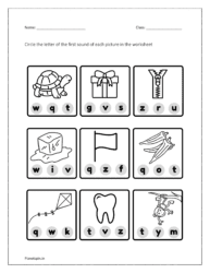 Circle the letter of the first sound of each picture: worksheets 2
