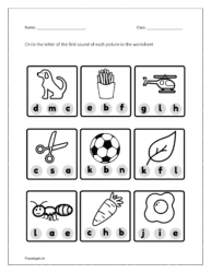 Circle the letter of the first sound of each picture: worksheet 3