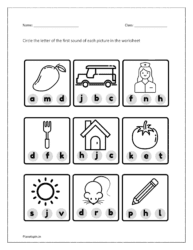 Circle the letter of the first sound of each picture: worksheets 4