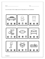 Circle the letter of the middle sound of each picture: worksheet 2