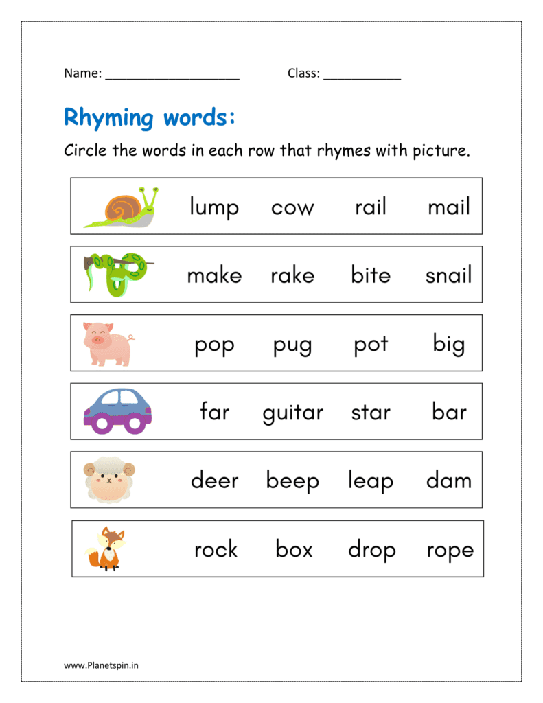 Circle the words in each row that rhymes with picture