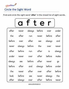Circle the sight word after activity worksheet