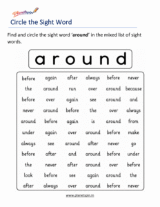 Circle the sight word around activity worksheet