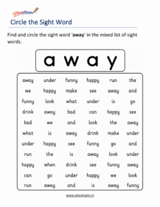 Circle the sight word away activity worksheet