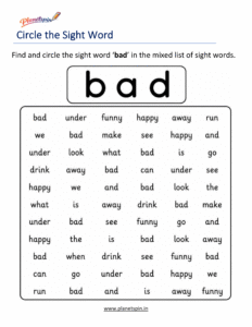 Circle the sight word bad activity worksheet