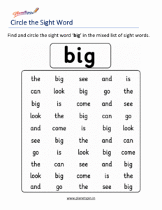 Circle the sight word big activity worksheet