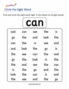 Circle the sight word can activity worksheet