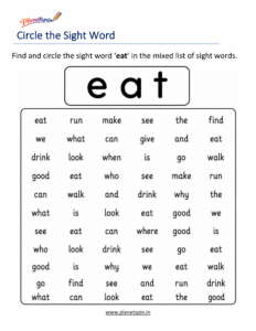 Circle the sight word eat activity worksheet