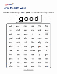 Circle the sight word good activity worksheet