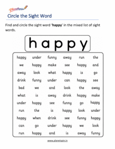 Circle the sight word happy activity worksheet