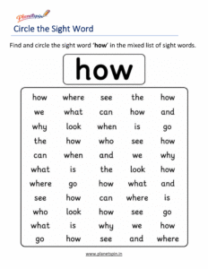 Circle the sight word how activity worksheet