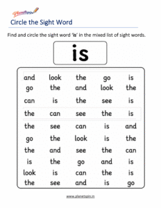 Circle the sight word is activity worksheet