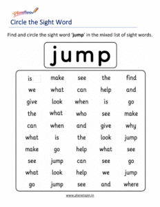 Circle the sight word jump activity worksheet