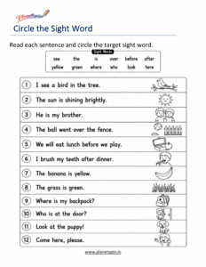 Circle the sight word in each sentence worksheet