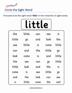 Circle the sight word little activity worksheet
