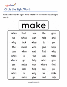 Circle the sight word make activity worksheet