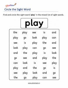 Circle the sight word play activity worksheet