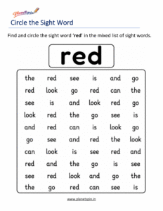 Circle the sight word red activity worksheet