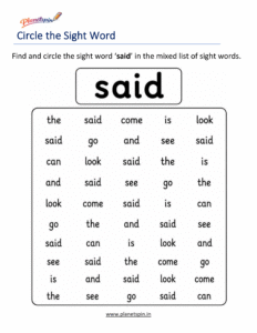 Circle the sight word said activity worksheet