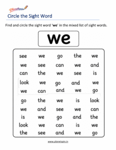 Circle the sight word we activity worksheet