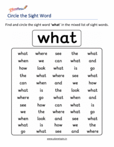 Circle the sight word what activity worksheet