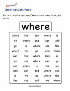 Circle the sight word where activity worksheet
