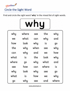 Circle the sight word why activity worksheet