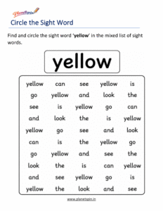 Circle the sight word yellow activity worksheet