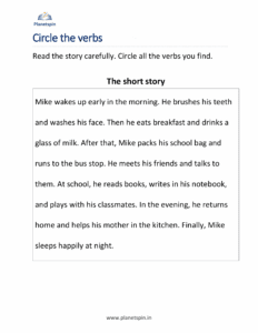 Circle all the verbs you find in the short story