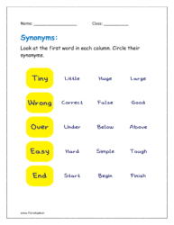 Look at the first word in each column. Circle their synonyms