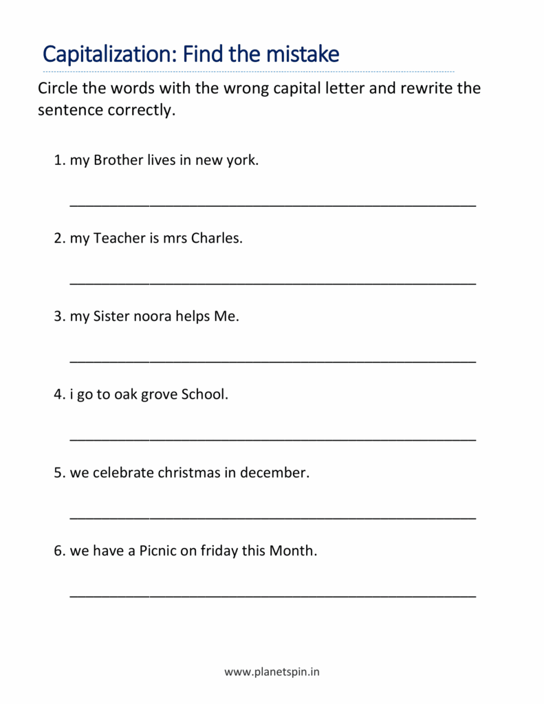 free capitalization worksheets for grade 2 printable pdf