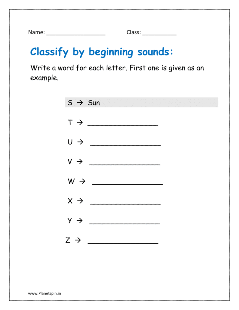 Classifying words worksheets for grade 1 | Planetspin.in