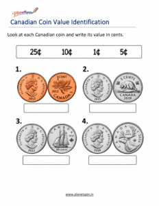Write Canadian coin value worksheet for grade 1