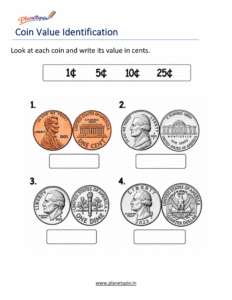 Write US coin value worksheet for grade 1