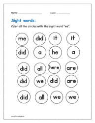 we: Color all the circles with the sight word “we”.