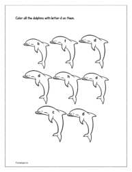 Dolphins: Color all the dolphins with letter d on them