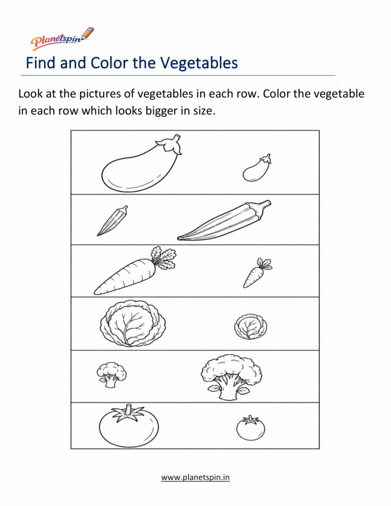 Find and color the vegetables worksheets | Planetspin.in