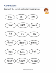 Contractions Worksheet for Grade 1