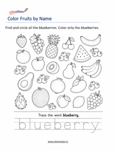 Color the blueberry by name worksheet for kindergarten