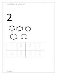 Color only 2 shapes and trace the number 2