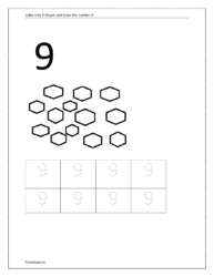 Color only 9 shapes and trace the number 9