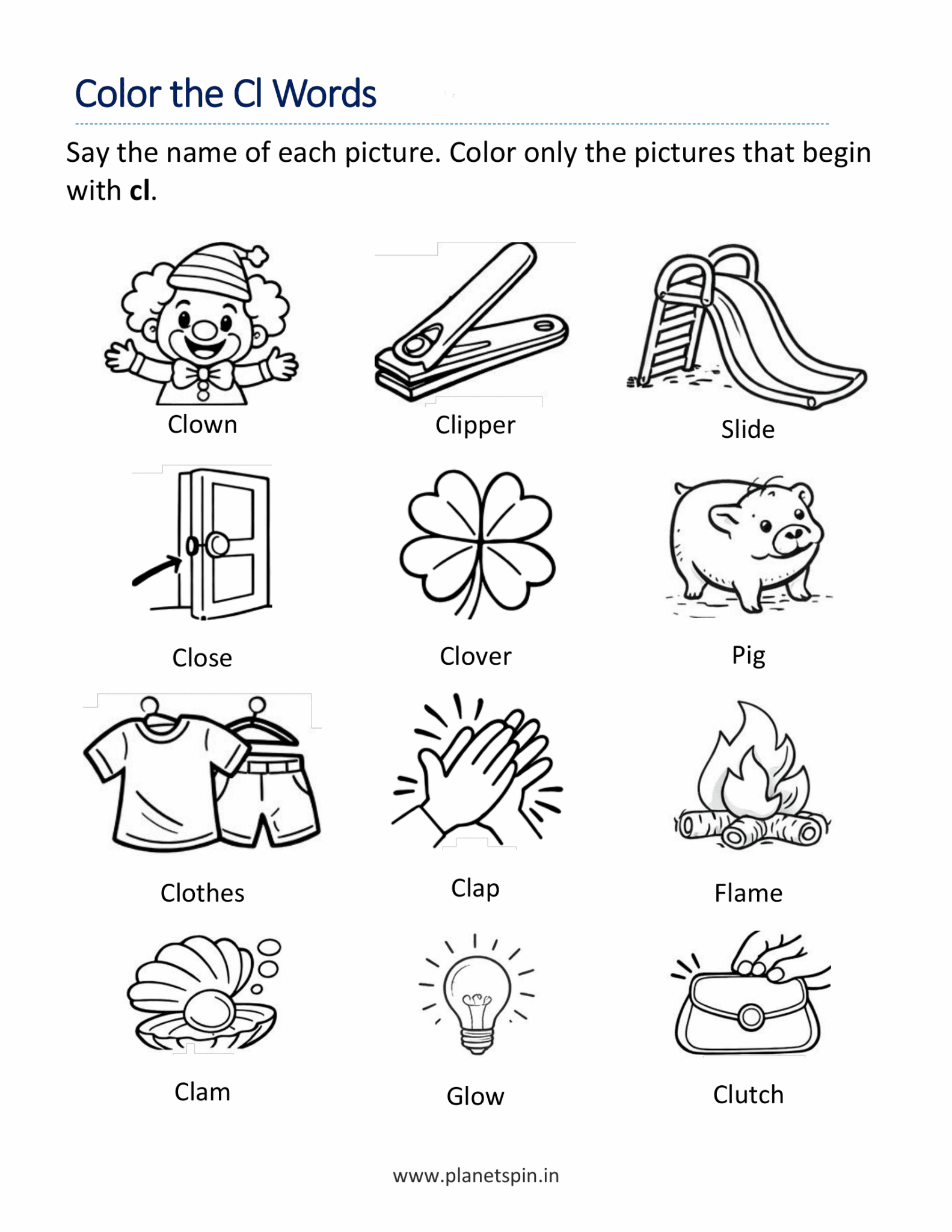 Cl blends worksheet for kindergarten | Planetspin.in