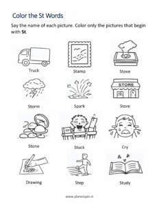identify st words from pictures phonics worksheet