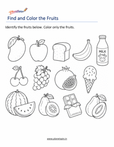 Find the fruits and color them printable worksheet PDF