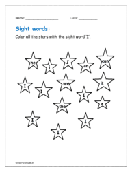 I: Color all the stars with the sight word ‘I’
